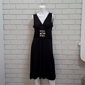 Tribal Black Ruched Gem Detail Formal Dress. Size Medium NWOT